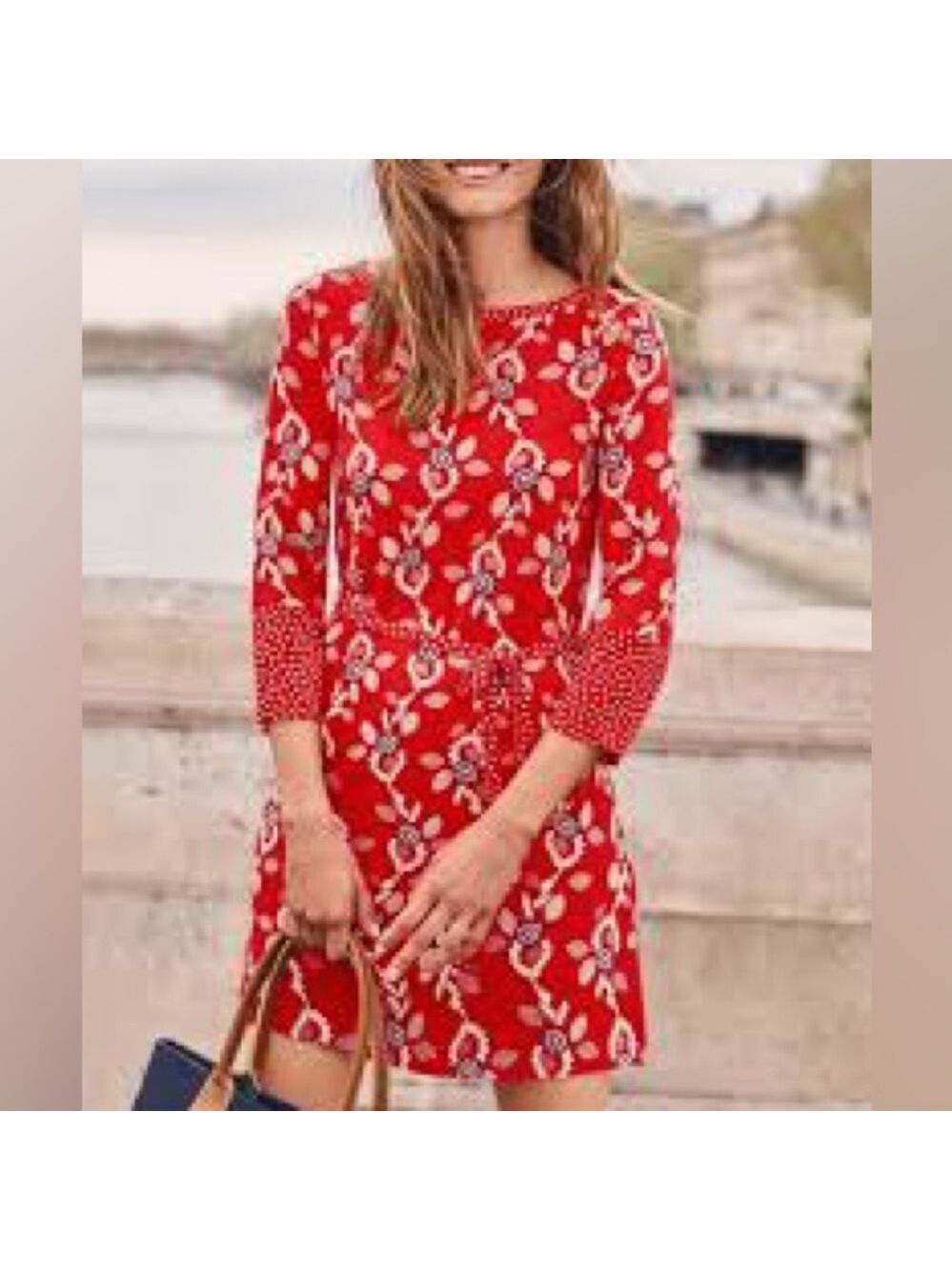 Boden Womens NWOT Amy Jersey Tunic Red Floral Contrasting Sleeves Size 2 Dress
